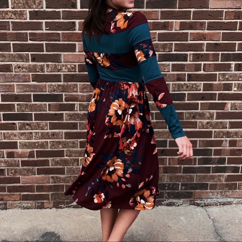 Reborn J floral and stripe midi dress